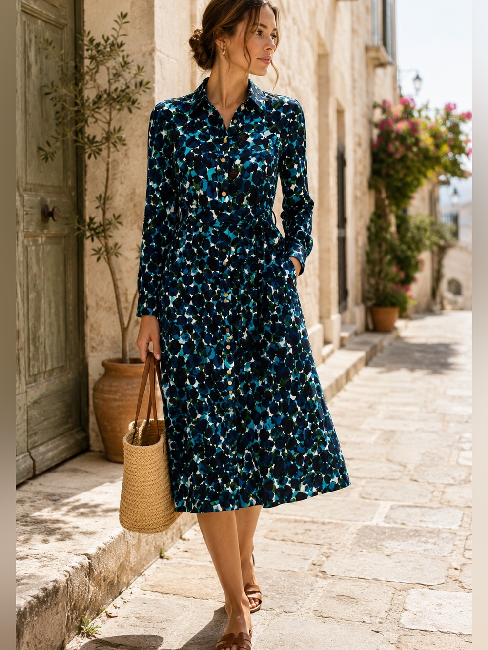 Leslie Fay Size 6 Blue Shirt Dress Euro Summer Old Money Quiet Luxury